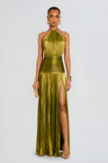 Thalia Metallic Peridot Maxi Dress