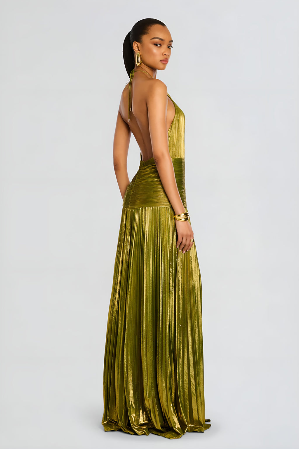 Thalia Metallic Peridot Maxi Dress
